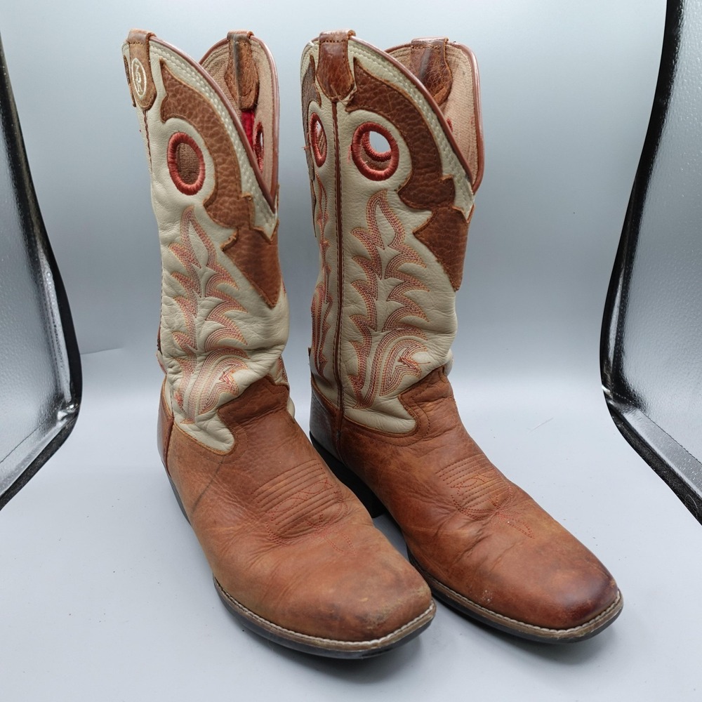 Tony Lama Cowboy Boots Boys 2.5 D Brown Cream Square Toe 3R Roper Western